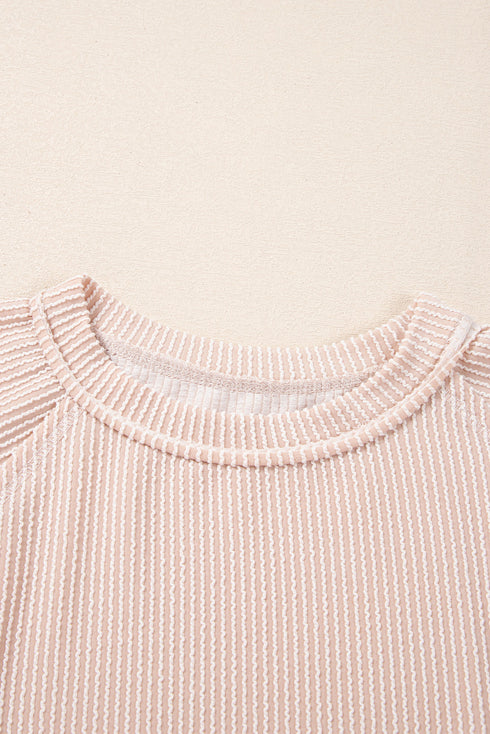 Corded Lantern Sleeve Top Ruffled Mini Skirt Two Piece Dress