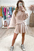Corded Lantern Sleeve Top Ruffled Mini Skirt Two Piece Dress
