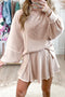 Corded Lantern Sleeve Top Ruffled Mini Skirt Two Piece Dress