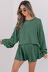 Corded Lantern Sleeve Top Ruffled Mini Skirt Two Piece Dress