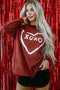 Corded Oversized Heart Graphic Crew Neck Pullover Sweatshirt