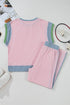 Corded Patchwork Contrast Trim Short Sleeve Wide Leg Pant Set