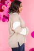 Corded Patchwork Paneled Slit V Neck Long Sleeve Top