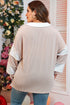 Corded Patchwork Paneled Slit V Neck Long Sleeve Top