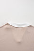 Corded Patchwork Paneled Slit V Neck Long Sleeve Top