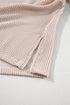 Corded Patchwork Paneled Slit V Neck Long Sleeve Top