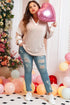 Corded Patchwork Paneled Slit V Neck Long Sleeve Top