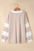 Corded Patchwork Paneled Slit V Neck Long Sleeve Top