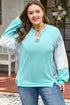 Corded Plaid Patchwork Twist Front Long Sleeve Top