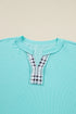 Corded Plaid Patchwork Twist Front Long Sleeve Top