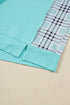 Corded Plaid Patchwork Twist Front Long Sleeve Top