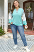 Corded Plaid Patchwork Twist Front Long Sleeve Top