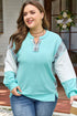 Corded Plaid Patchwork Twist Front Long Sleeve Top