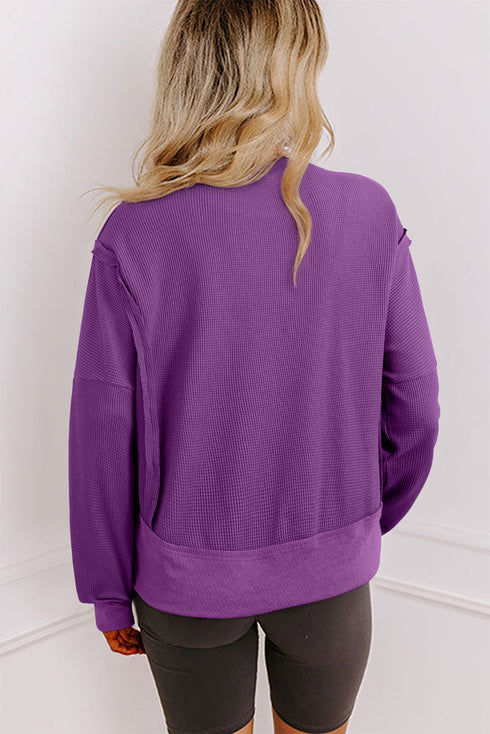 Corded Raw Seam Side Slit Drop Shoulder Sweatshirt