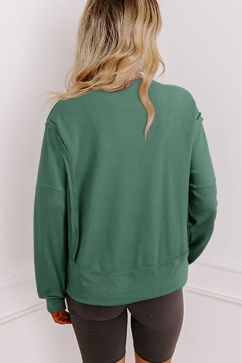 Corded Raw Seam Side Slit Drop Shoulder Sweatshirt