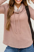 Corded Rib Drawstring Cowl Neck Curved Hem Long Sleeve Knit Top