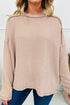 Corded Rib Exposed Seam Drop Shoulder Curved Hem Long Sleeve Top