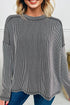 Corded Rib Exposed Seam Drop Shoulder Curved Hem Long Sleeve Top
