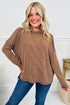 Corded Rib Exposed Seam Drop Shoulder Curved Hem Long Sleeve Top