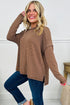 Corded Rib Exposed Seam Drop Shoulder Curved Hem Long Sleeve Top