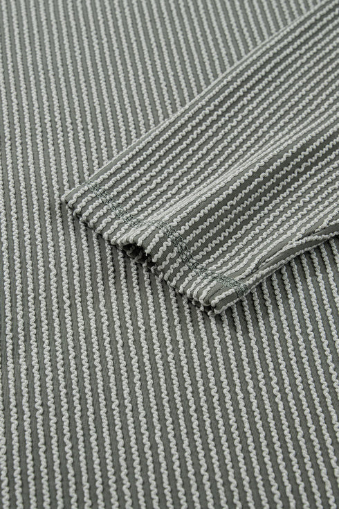 Corded Rib Exposed Seam Drop Shoulder Curved Hem Long Sleeve Top