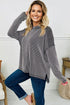 Corded Rib Exposed Seam Drop Shoulder Curved Hem Long Sleeve Top