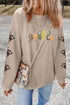 Corded Rib Gobble Sequin Letter Turkey Patched Sleeve Oversized Drop Shoulder Crewneck Sweatshirt