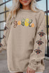 Corded Rib Gobble Sequin Letter Turkey Patched Sleeve Oversized Drop Shoulder Crewneck Sweatshirt