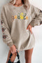 Corded Rib Gobble Sequin Letter Turkey Patched Sleeve Oversized Drop Shoulder Crewneck Sweatshirt