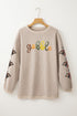 Corded Rib Gobble Sequin Letter Turkey Patched Sleeve Oversized Drop Shoulder Crewneck Sweatshirt