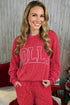 Corded Rib Outline MERRY Letter Drop Shoulder Crewneck Long Sleeve Top