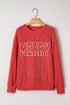 Corded Rib Outline MERRY Letter Drop Shoulder Crewneck Long Sleeve Top