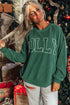Corded Rib Outline MERRY Letter Drop Shoulder Crewneck Long Sleeve Top