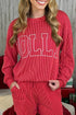 Corded Rib Outline MERRY Letter Drop Shoulder Crewneck Long Sleeve Top