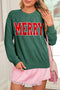 Corded Rib Outline MERRY Letter Drop Shoulder Crewneck Long Sleeve Top