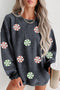 Corded Rib Peppermint Sequin Dot Drop Shoulder Oversized Crewneck Sweatshirt