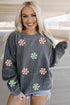 Corded Rib Peppermint Sequin Dot Drop Shoulder Oversized Crewneck Sweatshirt