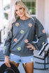 Corded Rib Peppermint Sequin Dot Drop Shoulder Oversized Crewneck Sweatshirt