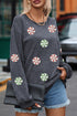 Corded Rib Peppermint Sequin Dot Drop Shoulder Oversized Crewneck Sweatshirt