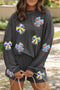 Corded Rib Sequin Bow Long Sleeve Graphic Matching Set