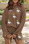Corded Rib Sequin Mallard Graphic Drop Shoulder Long Sleeve Top And Drawstring Shorts Set