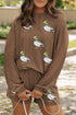 Corded Rib Sequin Mallard Graphic Drop Shoulder Long Sleeve Top And Drawstring Shorts Set