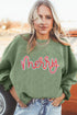 Corded Rib Sequin Merry Letter Drop Shoulder Oversized Pullover Sweatshirt