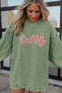 Corded Rib Sequin Merry Letter Drop Shoulder Oversized Pullover Sweatshirt