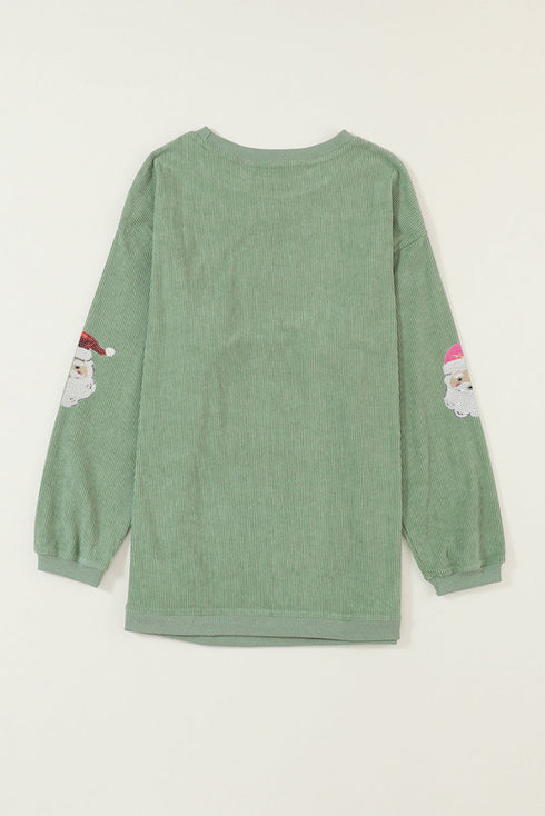 Corded Rib Sequin Santa Patch Oversized Crewneck Sweatshirt