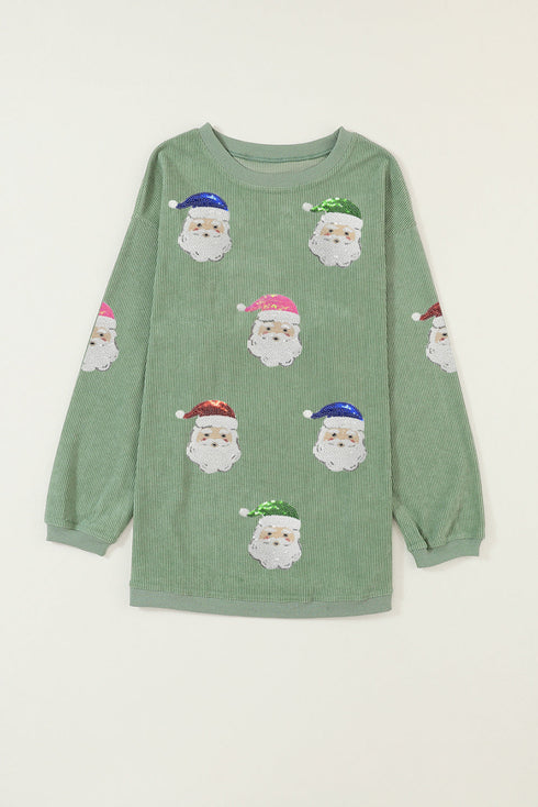 Corded Rib Sequin Santa Patch Oversized Crewneck Sweatshirt