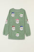 Corded Rib Sequin Santa Patch Oversized Crewneck Sweatshirt