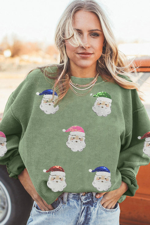 Corded Rib Sequin Santa Patch Oversized Crewneck Sweatshirt