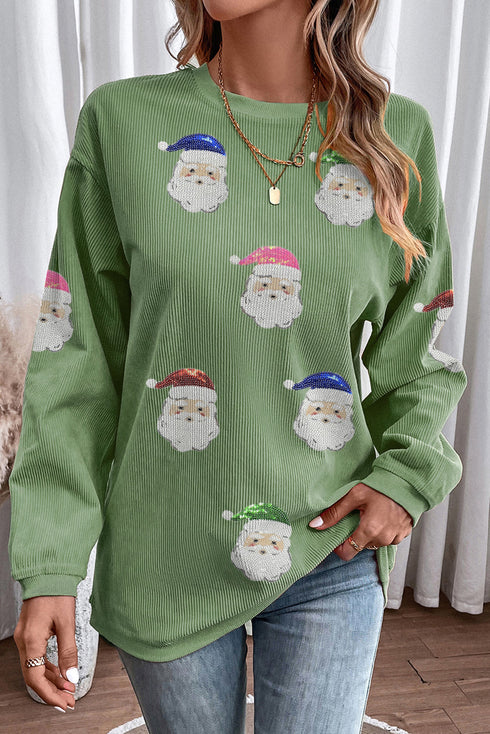 Corded Rib Sequin Santa Patch Oversized Crewneck Sweatshirt