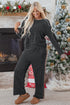 Corded Rib Texture Leopard Patchwork Wide Leg Pant Set